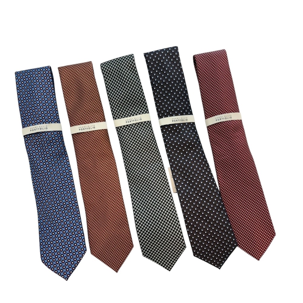 Perry Ellis Portfolio Men's Ties Classic business office casual Necktie Lot of 5